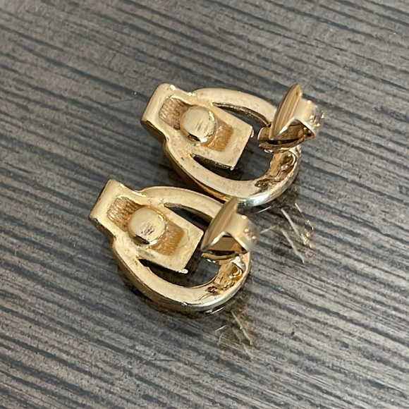 Vintage CHRISTIAN DIOR Door Knocker Clip On Earrings Gold Rhinestone Signed 80’s - Picture 11 of 17